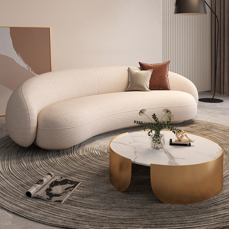 Contemporary White Wool Slope Arm Curved Sofa for Living Room