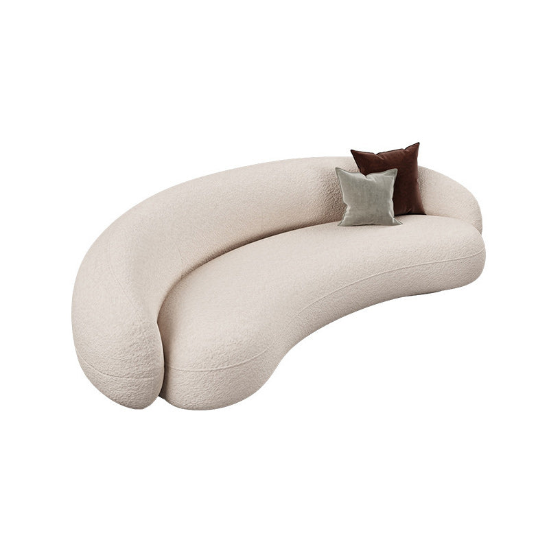 Contemporary White Wool Slope Arm Curved Sofa for Living Room