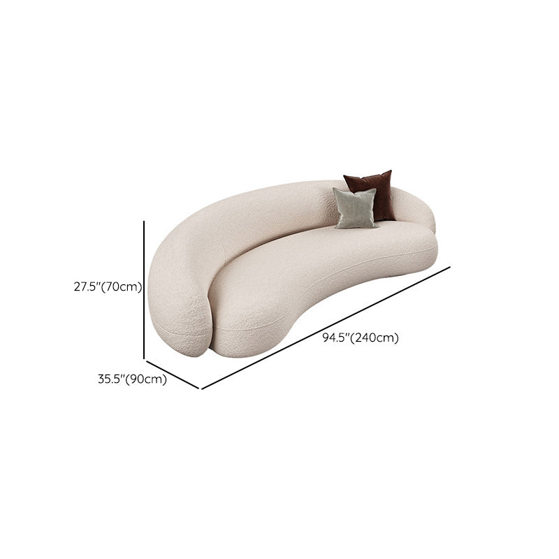 Contemporary White Wool Slope Arm Curved Sofa for Living Room