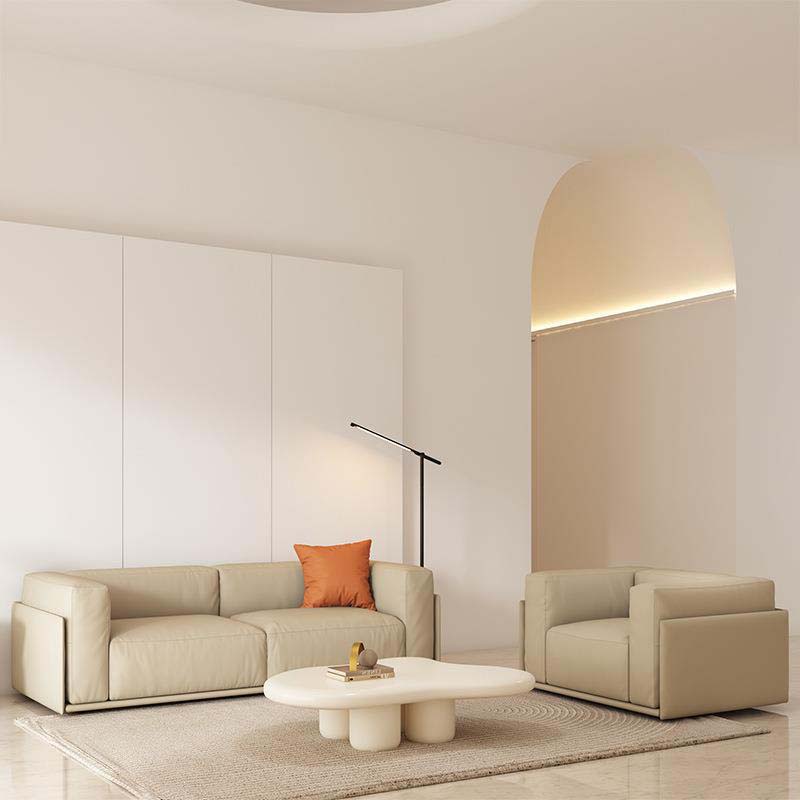 Tuxedo Arm Sofa Contemporary Faux Leather Cushions Settee in Light Brone