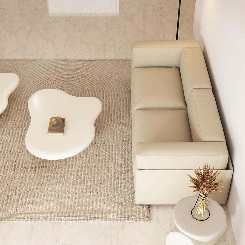 Tuxedo Arm Sofa Contemporary Faux Leather Cushions Settee in Light Brone