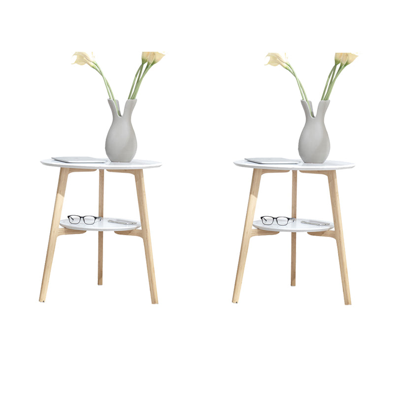 Contemporary End Table Wooden 3 Legs with Storage Double Tier Side Table