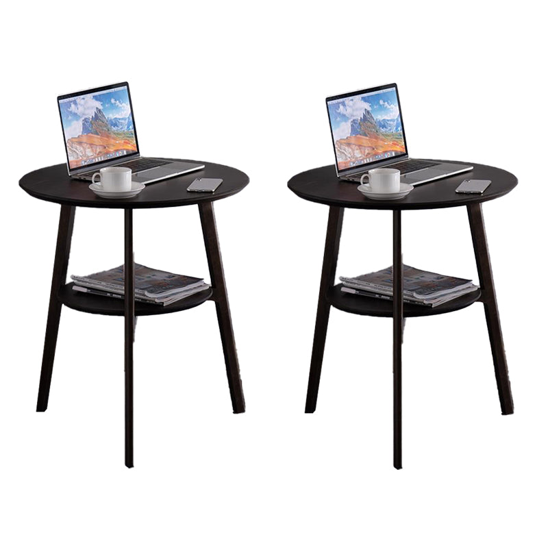 Contemporary End Table Wooden 3 Legs with Storage Double Tier Side Table