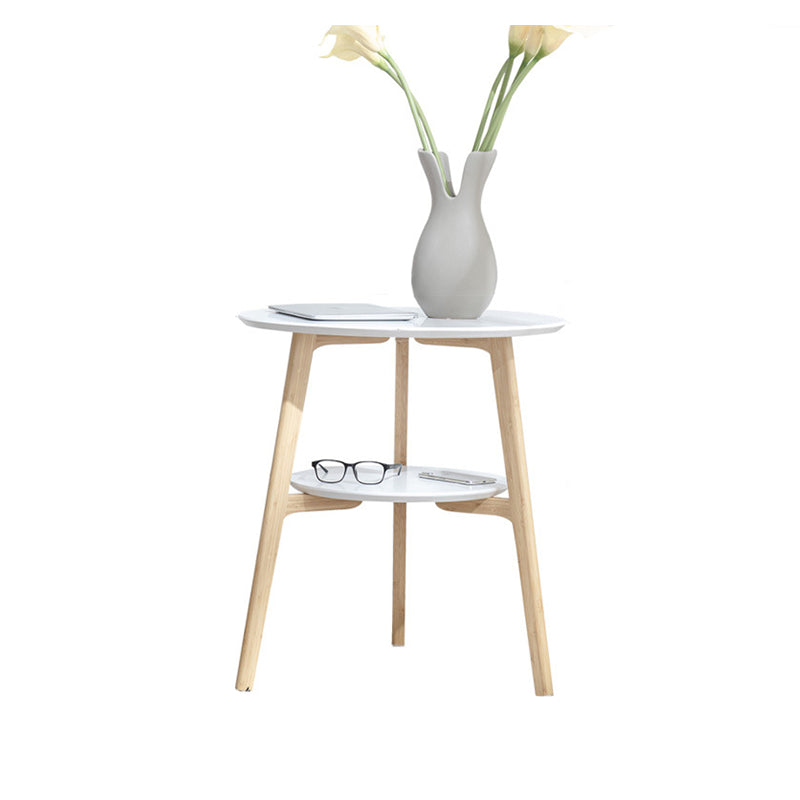 Contemporary End Table Wooden 3 Legs with Storage Double Tier Side Table