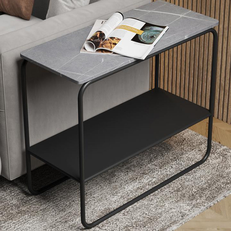 Contemporary Rectangular Side Table Slate Top Sled End Table