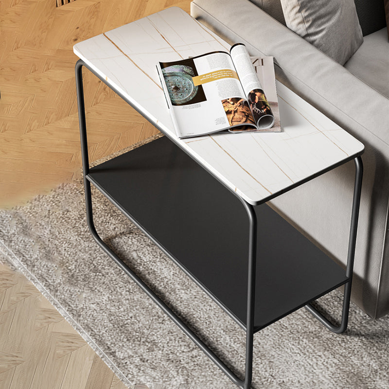 Contemporary Rectangular Side Table Slate Top Sled End Table