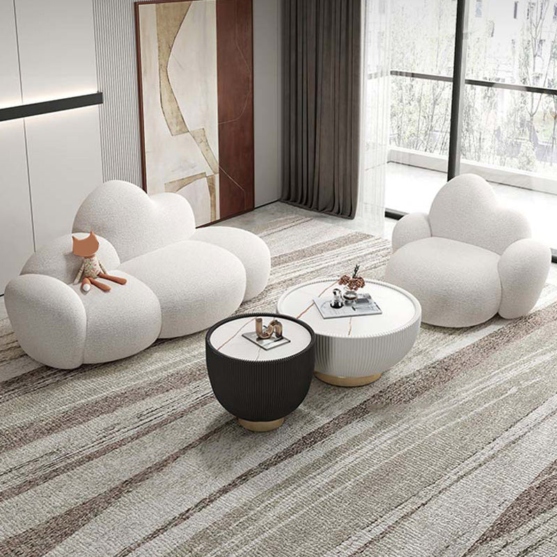 Contemporary White Wool Sofa with Tight Back for Living Room