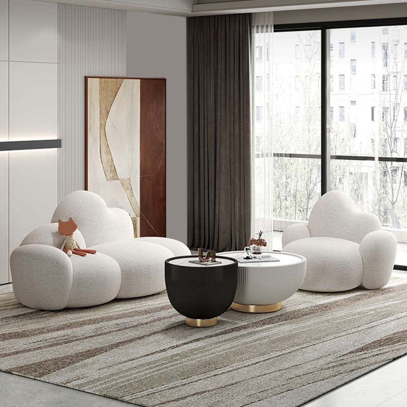 Contemporary White Wool Sofa with Tight Back for Living Room