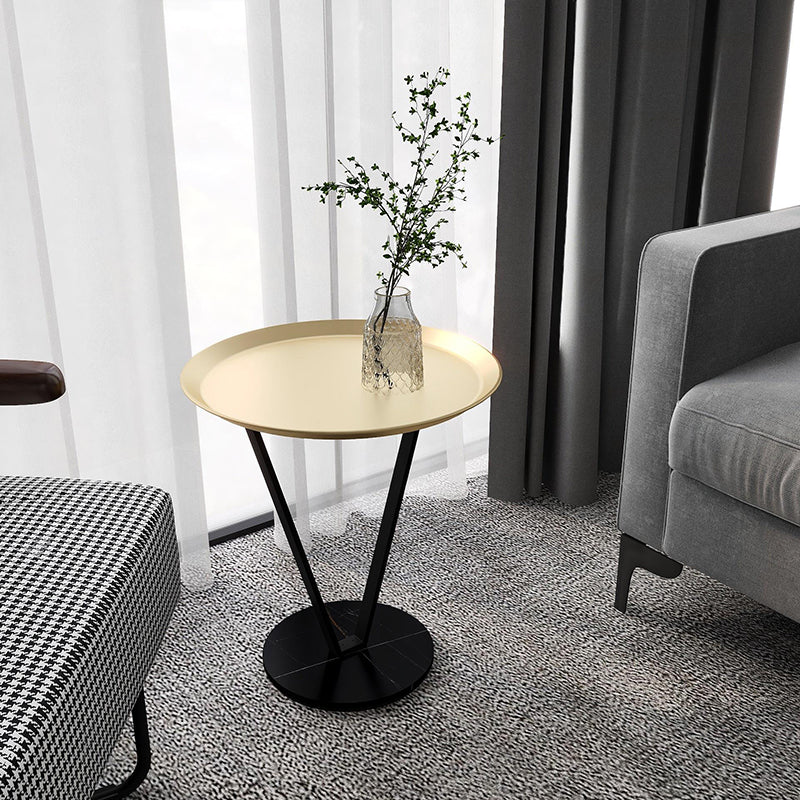 23.6" Tall Modernistic Round Side End Table Metal X-base End Table