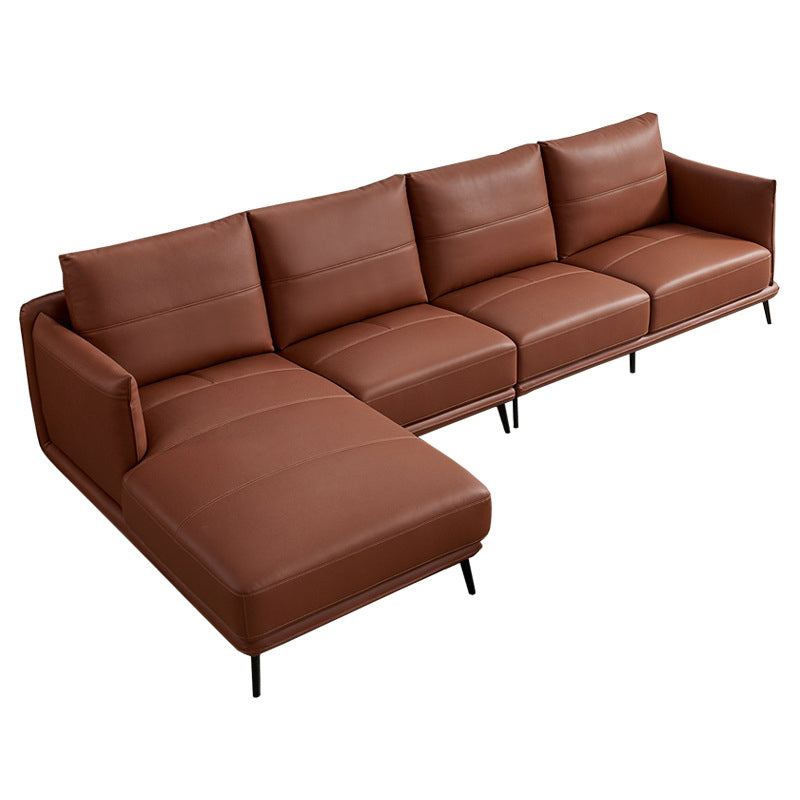 35.43" High Round Arm Sectional Brown/Blue Genuine Leather Sectional