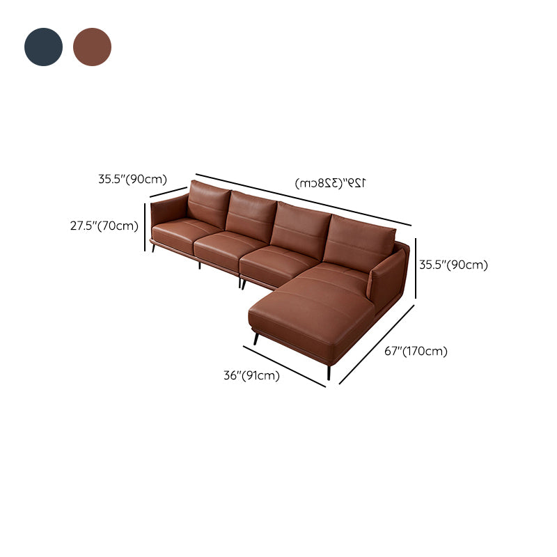 35.43" High Round Arm Sectional Brown/Blue Genuine Leather Sectional