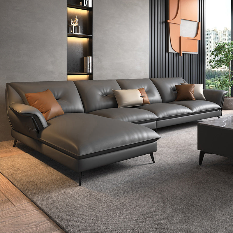 Brown/Gray Modernism 4-seat Sectional Tufted Flared Arm Sectional