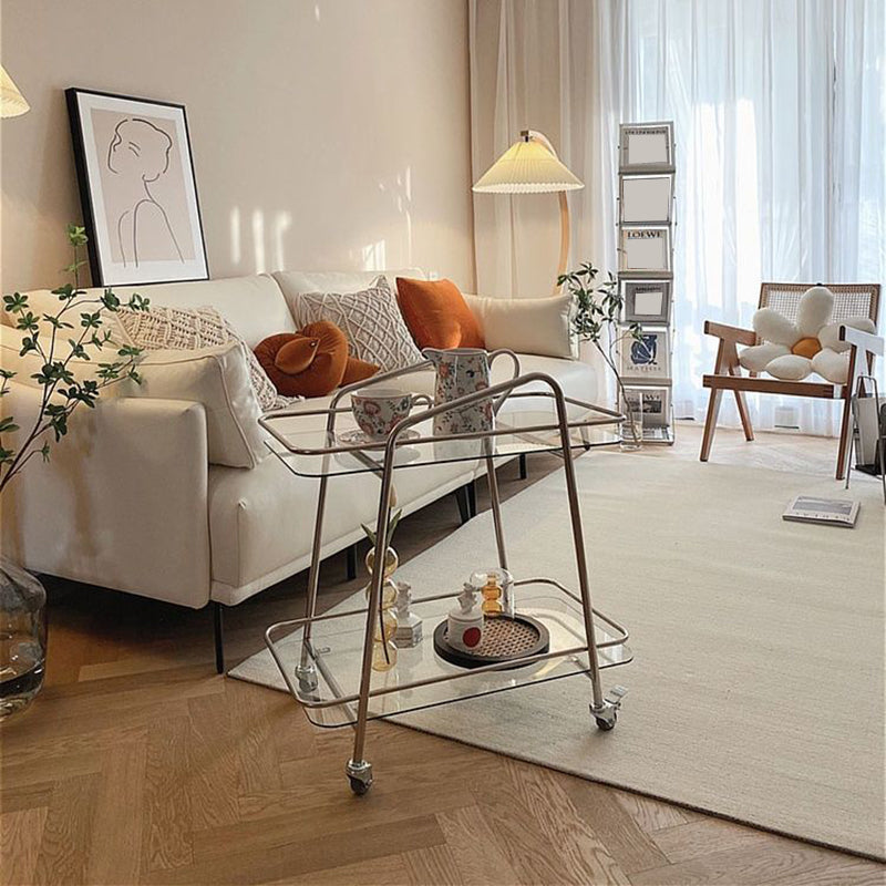Contemporary Double Tier Rectangular with Storage Glass End Table