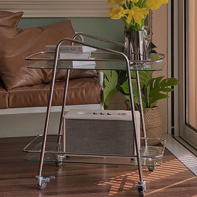 Contemporary Double Tier Rectangular with Storage Glass End Table