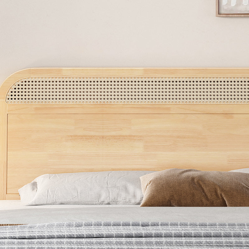 Natural Tropical Standard Bed Rattan and Rubberwood Panel Bed with Headboard