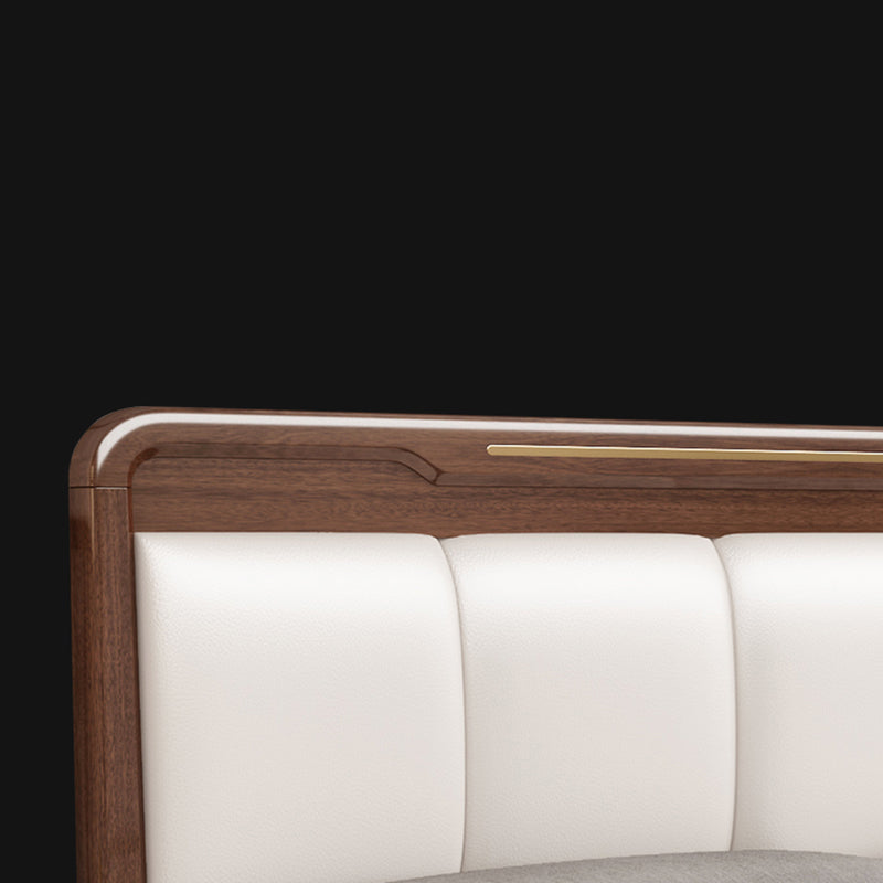 Rubberwood Pine Wood Panel Bed Mid-Century Modern Espresso Standard Bed with Headboard