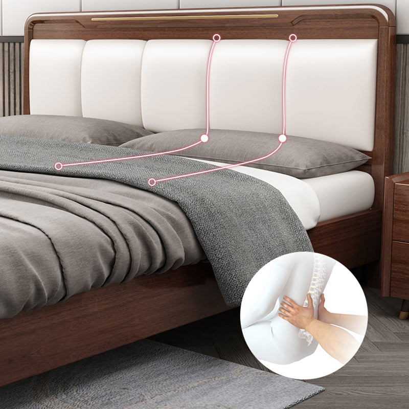 Rubberwood Pine Wood Panel Bed Mid-Century Modern Espresso Standard Bed with Headboard