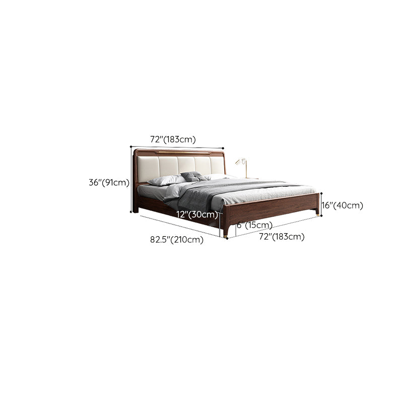 Rubberwood Pine Wood Panel Bed Mid-Century Modern Espresso Standard Bed with Headboard