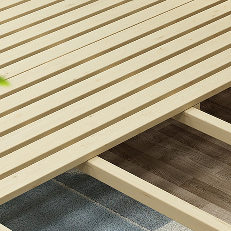 Rectangular Beige Panel Bed Rubberwood and Rattan Bed Frame with Headboard