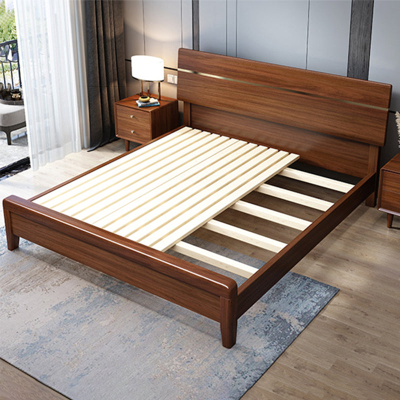 Mid-Century Modern Standard Bed Walnut Espresso Bed Frame With Custom Gold Legs
