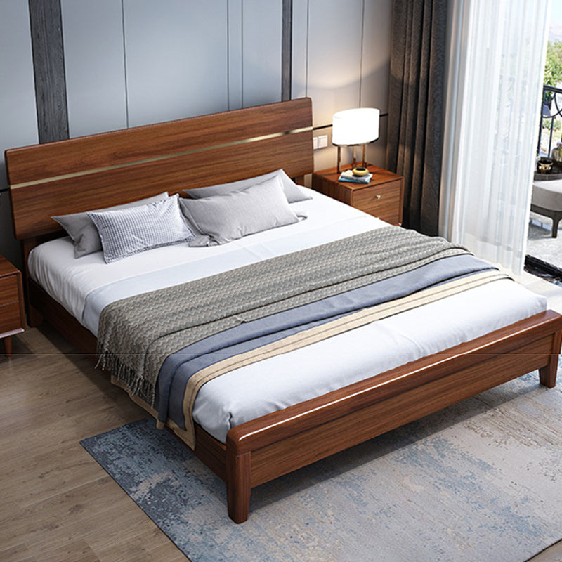 Mid-Century Modern Standard Bed Walnut Espresso Bed Frame With Custom Gold Legs