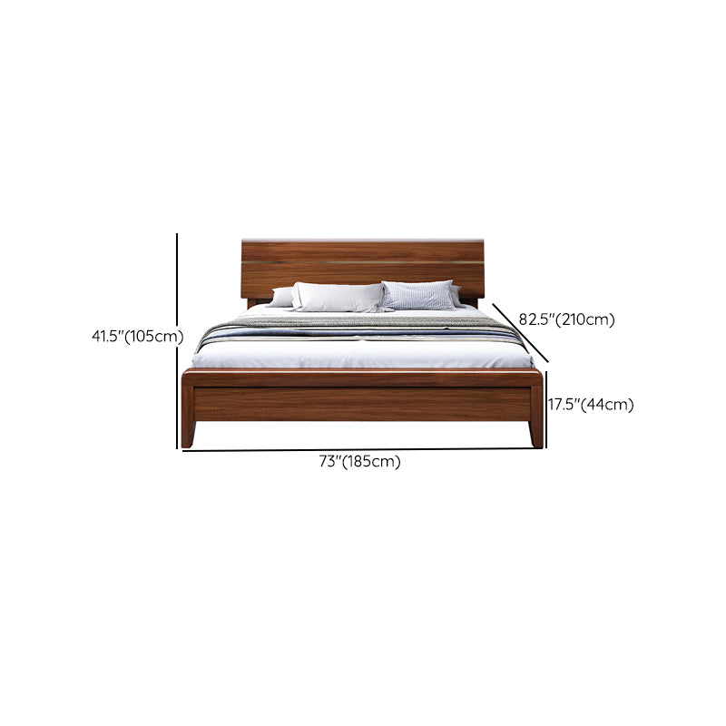 Mid-Century Modern Standard Bed Walnut Espresso Bed Frame With Custom Gold Legs