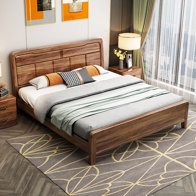 Mid-Century Modern Standard Bed Espresso Bed Frame With Custom Gold Legs