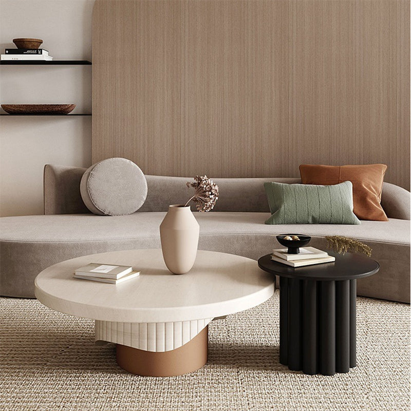 Single Coffee Table Pedestal Solid Wood Round Cocktail Table