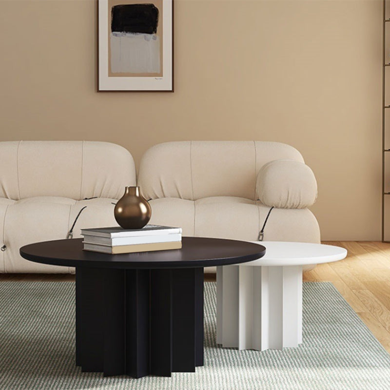 Contemporary Cocktail Table Solid Wood Round Pedestal Single Coffee Table