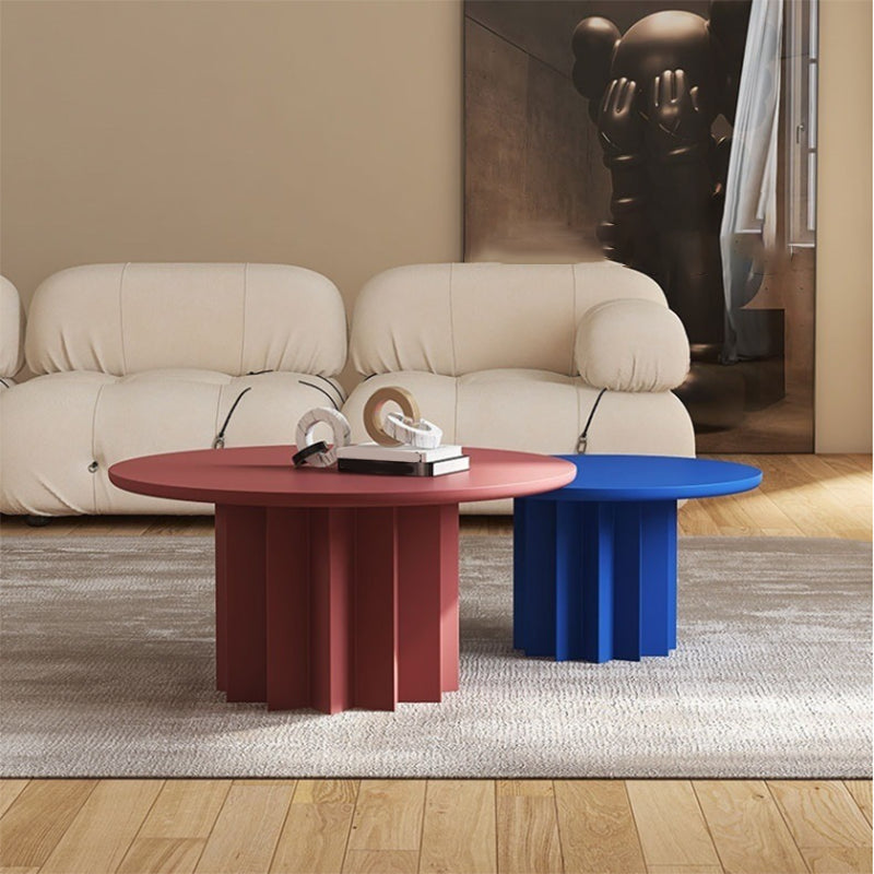 Contemporary Cocktail Table Solid Wood Round Pedestal Single Coffee Table