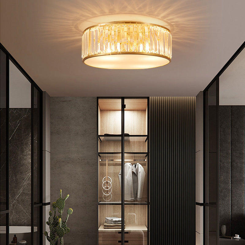 Crystal Drum Flush Lighting Minimal Flush Ceiling Light Fixture
