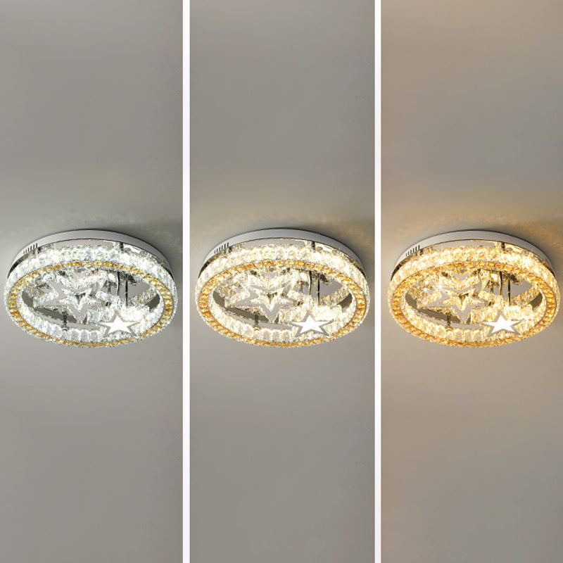 Ringed Shape Semi Flush Mount Modern Style Crystal 3 Lights Flush Ceiling Light in White