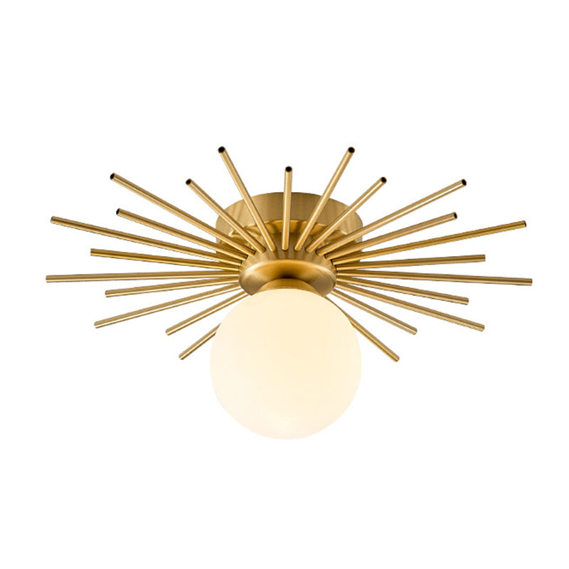 1-Light Globe Flush Ceiling Lights Modern Glass Flush Mount in Gold
