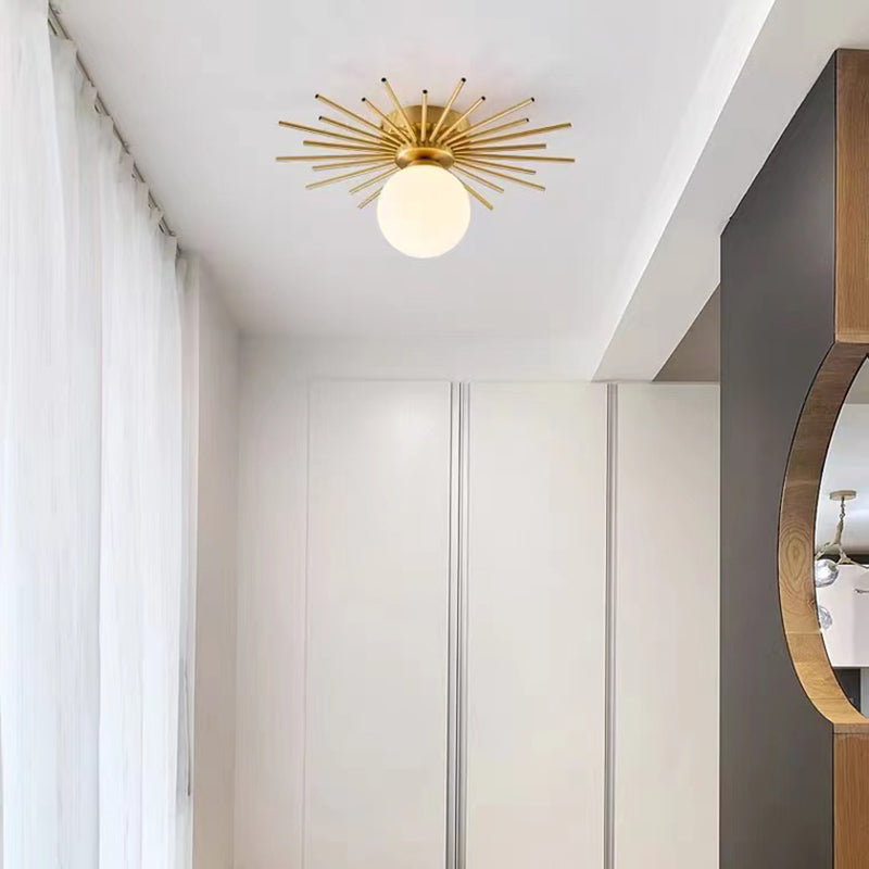 1-Light Globe Flush Ceiling Lights Modern Glass Flush Mount in Gold