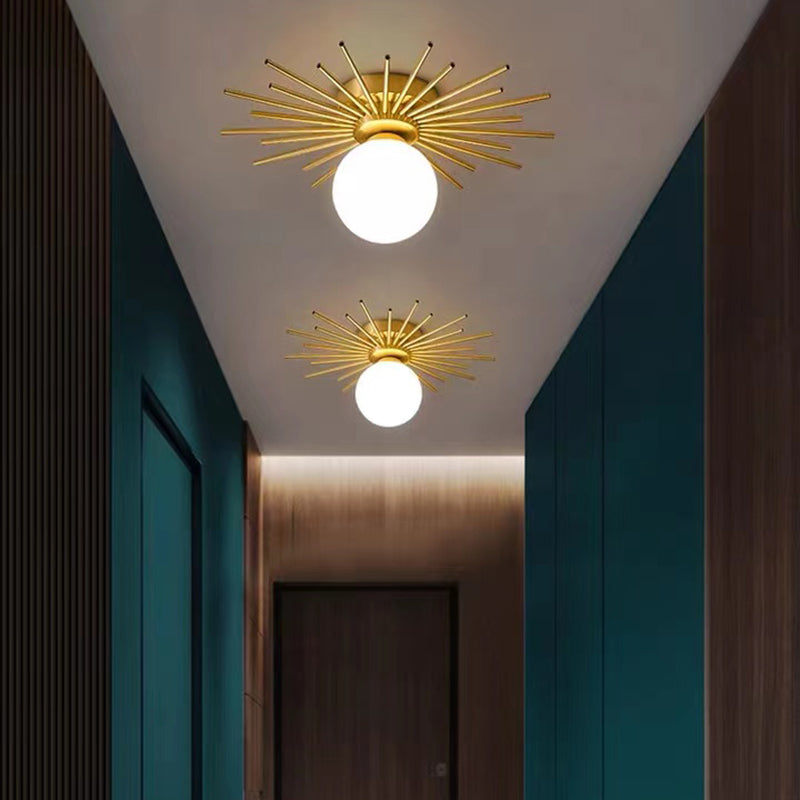 1-Light Globe Flush Ceiling Lights Modern Glass Flush Mount in Gold