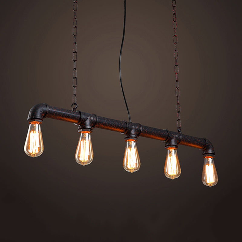 Linear Shape Pendant Light Modern Style Metal 5 Lights Hanging Lamp in Black/Rust