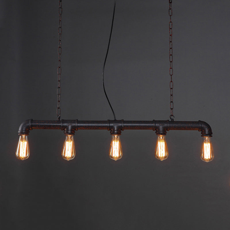 Linear Shape Pendant Light Modern Style Metal 5 Lights Hanging Lamp in Black/Rust