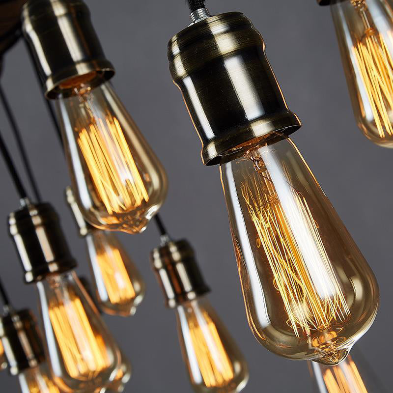 Linear Shape Pendant Light Modern Style Wood 10 Lights Hanging Lamp in Brown