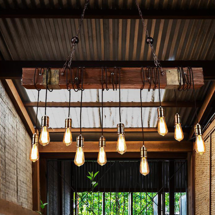 Linear Shape Pendant Light Modern Style Wood 10 Lights Hanging Lamp in Brown