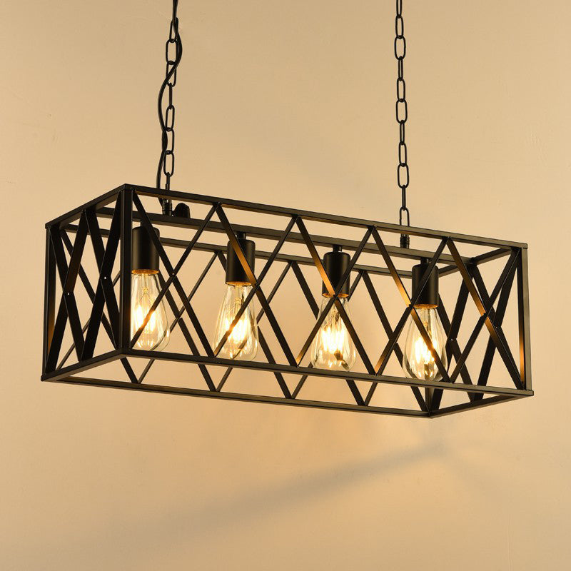 Rectangular Shape Pendant Light Modern Style Metal 4 Lights Hanging Lamp in Black