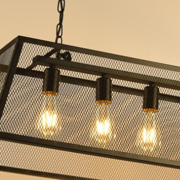 Rectangular Shape Pendant Light Modern Style Metal 4 Lights Hanging Lamp in Black