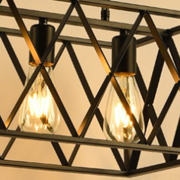 Rectangular Shape Pendant Light Modern Style Metal 4 Lights Hanging Lamp in Black