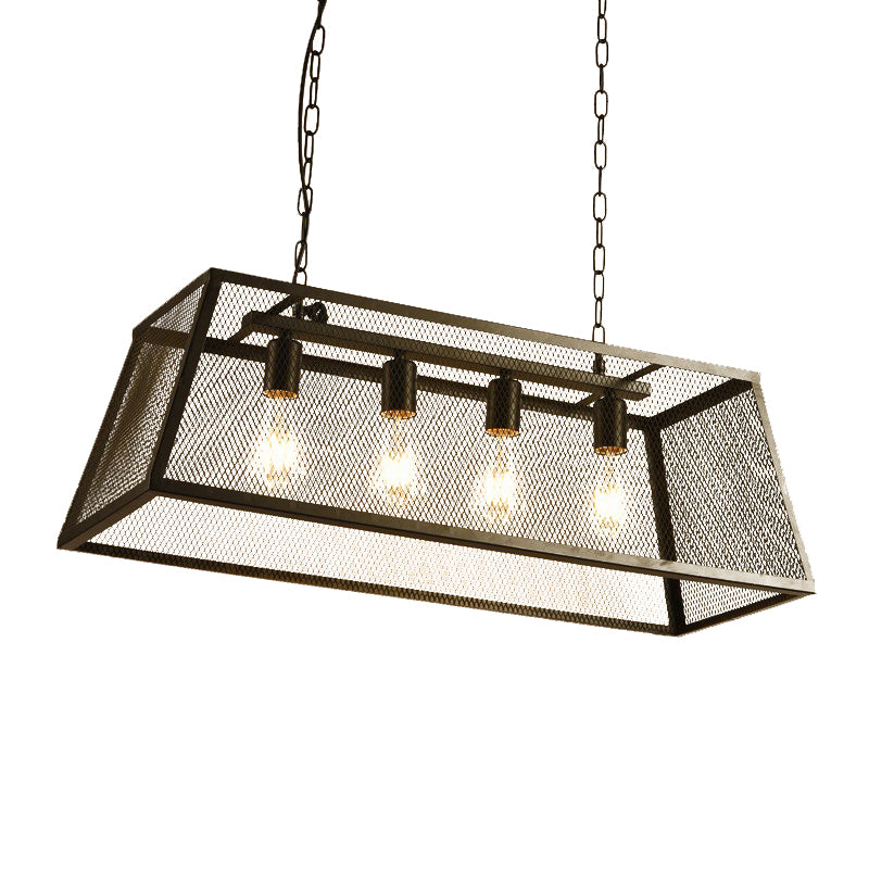 Rectangular Shape Pendant Light Modern Style Metal 4 Lights Hanging Lamp in Black