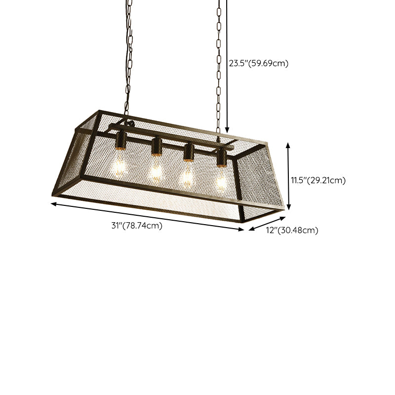 Rectangular Shape Pendant Light Modern Style Metal 4 Lights Hanging Lamp in Black