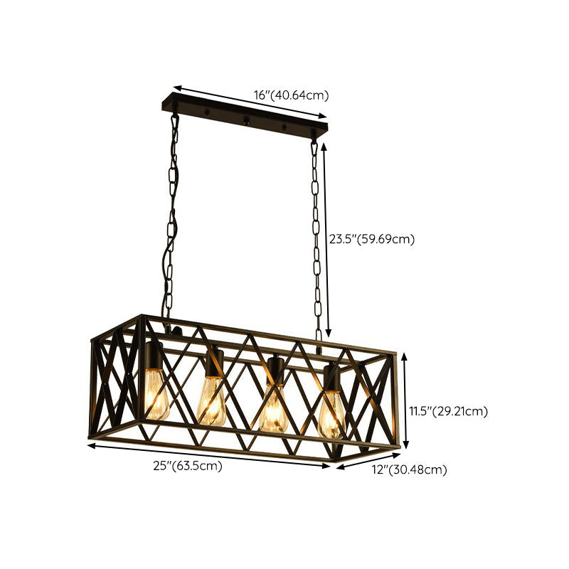 Rectangular Shape Pendant Light Modern Style Metal 4 Lights Hanging Lamp in Black