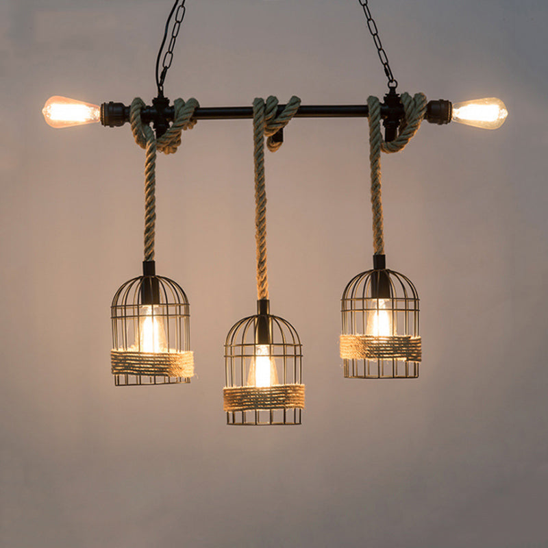 Cage Shape Pendant Lighting Modern Style Metal 1/3/5 Lights Hanging Lamp in Brown