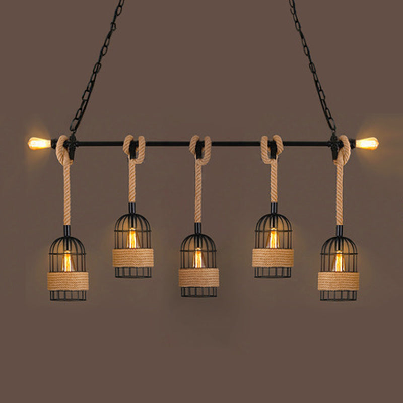 Cage Shape Pendant Lighting Modern Style Metal 1/3/5 Lights Hanging Lamp in Brown
