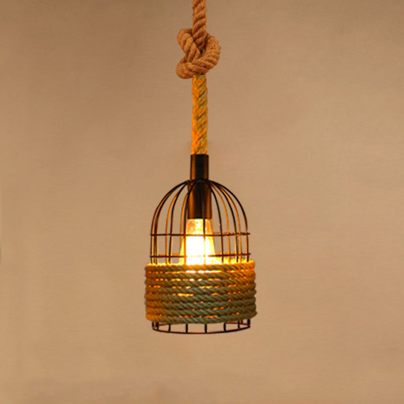 Cage Shape Pendant Lighting Modern Style Metal 1/3/5 Lights Hanging Lamp in Brown