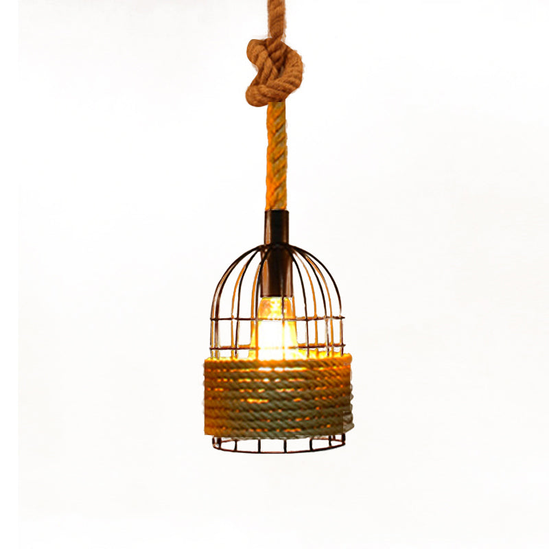 Cage Shape Pendant Lighting Modern Style Metal 1/3/5 Lights Hanging Lamp in Brown
