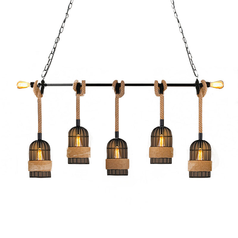 Cage Shape Pendant Lighting Modern Style Metal 1/3/5 Lights Hanging Lamp in Brown